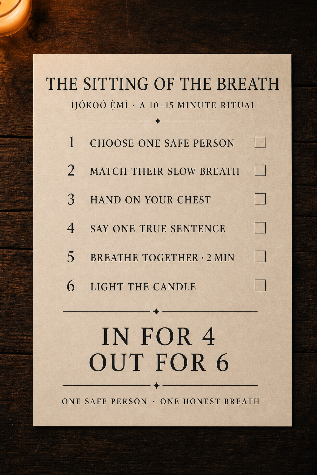 A clearly legible printable ritual card